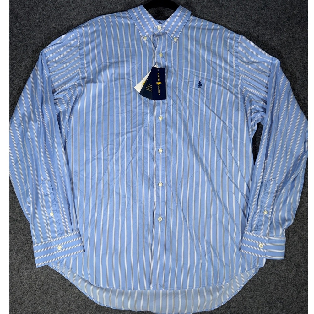 Ralph Lauren Mens XL Classic Fit Performance Striped Button Down Shirt Blue NWT